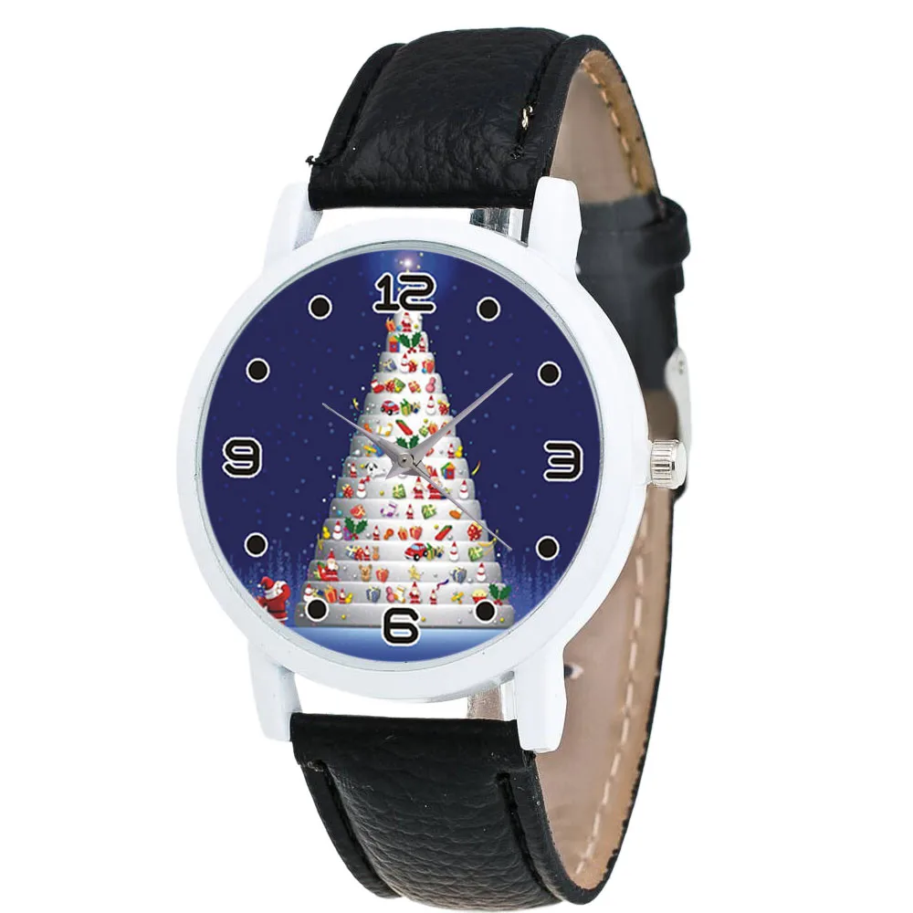 Women Watch Christmas Tree Dial Watches Leather Band Analog Quartz