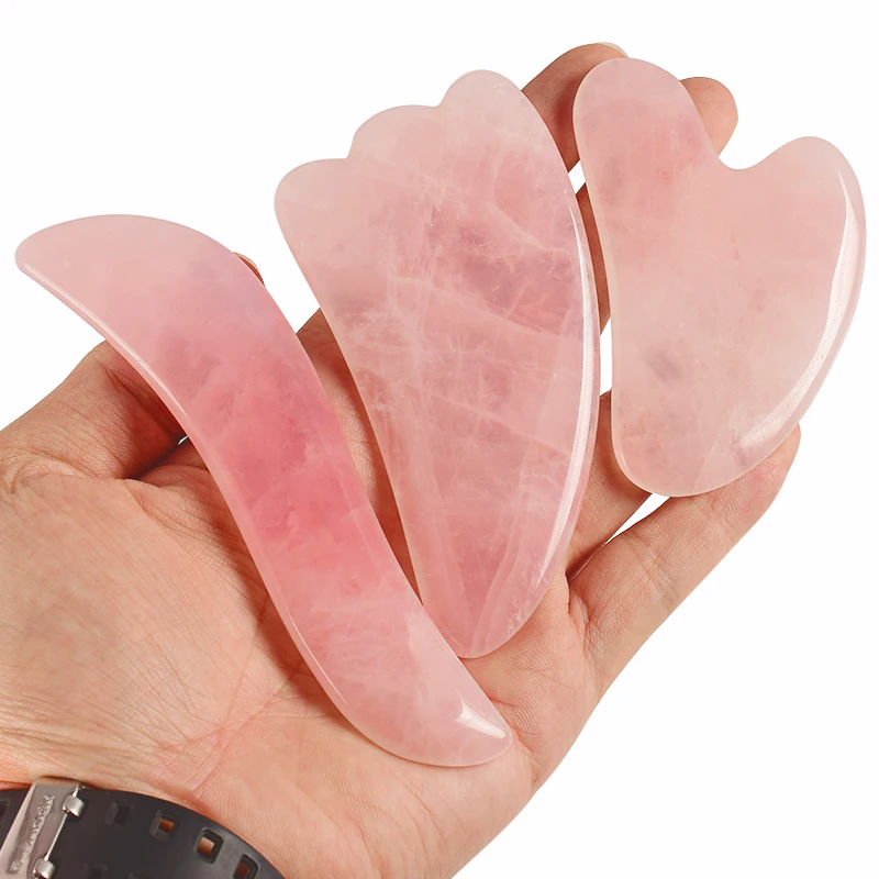Нефритовый инструмент для массажа лица Gua Sha натуральный розовый кварц скребок