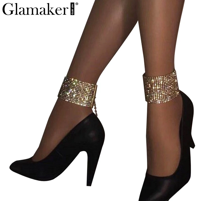 

Glamaker Sexy rhinestones punk double foot chain Crystal exaggerated anklets jewelry women Shiny party accessories nightclub