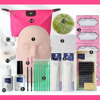 

14in1 Mannequin Head Training Makeup Grafting False Eyelashes Extension Glue Tool Practice Exercise Kit