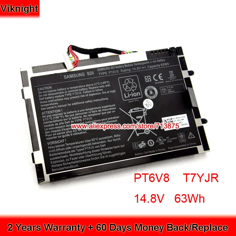 Подлинная батарея PT6V8 8 ячеек для Dell Alienware M11x R1 R2 R3 M14X P06T 8P6X6 08P6X6 T7YJR BT6V8 14 в 63Wh|battery for