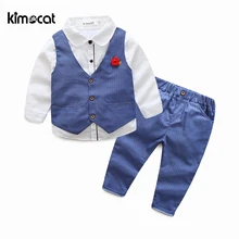 Kimocat/ Модный комплект из 3 предметов на весну и осень, жилет+ рубашка+ штаны, Детский комплект для мальчиков, жилет с длинными рукавами, одежда для мальчиков в джентльменском стиле
