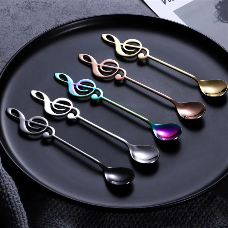 

6 Color Stainless Steel Tea Spoons Small Coffee Spoons Creative Music Symbol Spoons For Ice Cream Dessert Tea Party Tableware