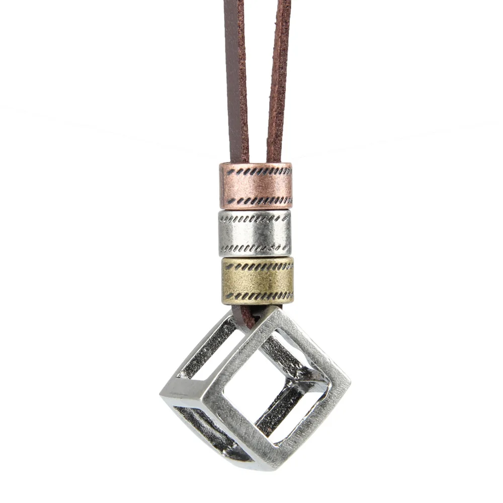 

ZMZY Genuine Leather Men Necklaces Pendants Punk Vintage Adjustable Brown Rope Chain Male Jewelry Mens Jewellery