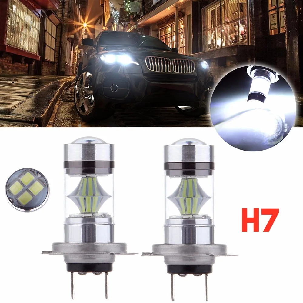 2 шт. H7 6000K светодиодный 12SMD автомобильный светильник ближнего света 60 Вт 6000лм
