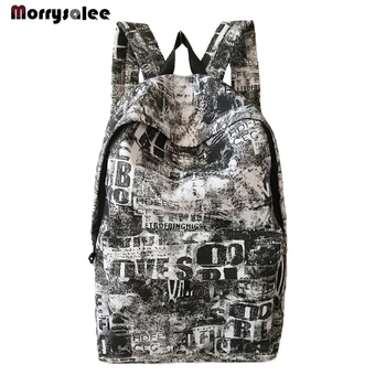 

The New Large Capacity Backpack Male Tide Canvas Backpack Men Computer Printing Junior High School Students Travel Backpacks