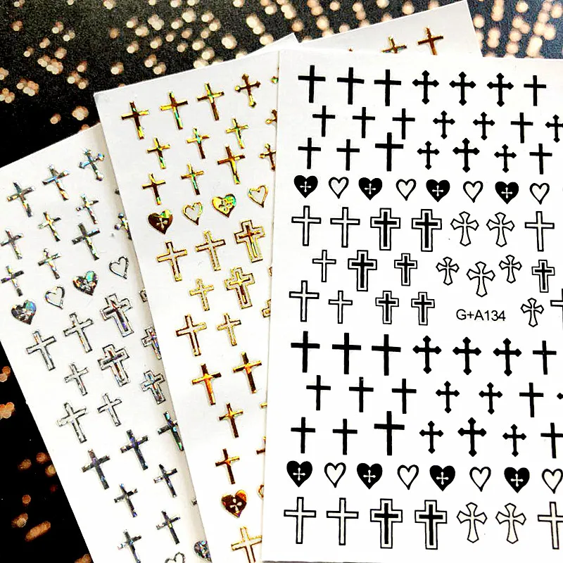 

Newest 3d nail art sticker SOLONAILGA gold black SILVER cross Stamp Template Decals Tool DIY Nail Decoration Tools