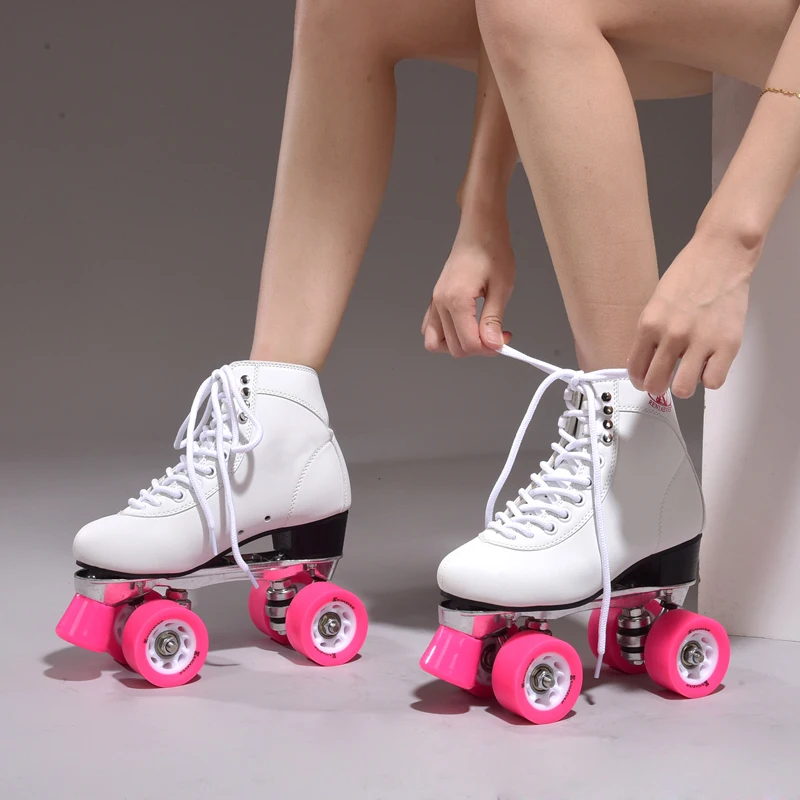 Роликовые коньки женские 4 колеса стилем катания скорость skate Ride улицы для Открытый скейт обуви Белый и розовый цвет