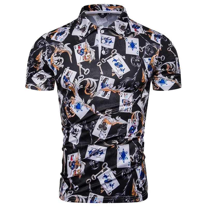 

Men's stylish short-sleeved poker printed POLO shirts for summer 2019