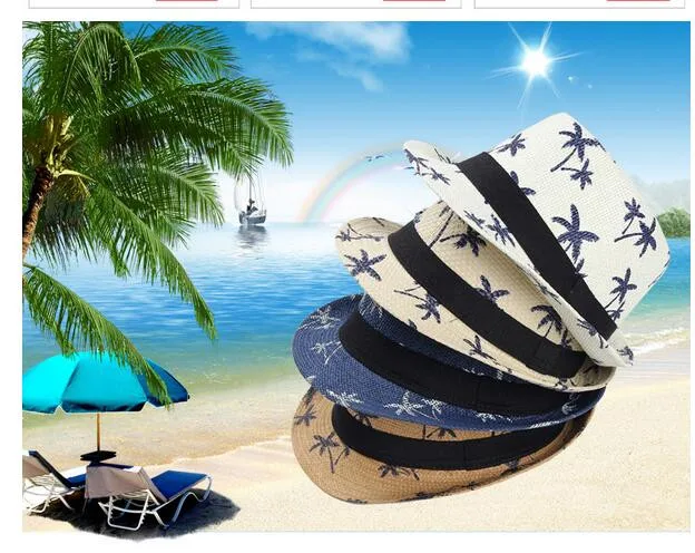 50 шт./партия Federal Express быстро Мужская и женская летняя пляжная соломенная джаз шляпа кокосовое дерево соломенная шляпа