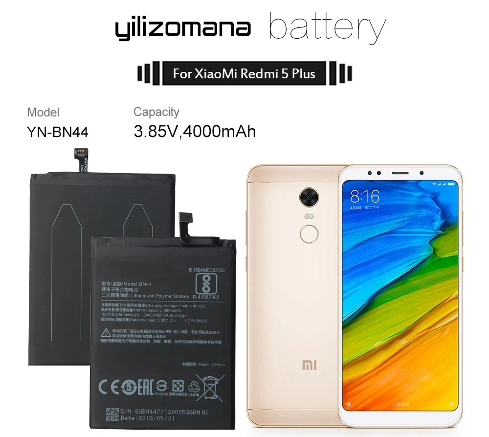 YILIZOMANA Высокая емкость 4000mAh Замена батареи телефона BN44 для Xiaomi Redmi 5 Plus литий-ионные аккумуляторы+ Инструменты