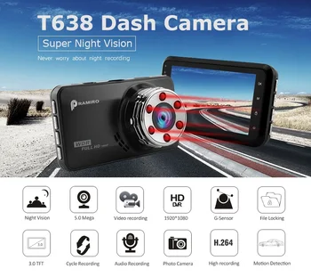 

T638 Car DVR Full HD 1080p 3.0 Inch Car Dash Camera 6pcs IR Light Night Vision 170 Degree Vision Dash Cam video recording