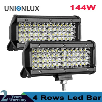 

7" 144W LED Work Light 12V Led Beams Quad Rows Led Bar Car Off road 4x4 Flood Spot Light Accessories For Motorcycle SUV 4WD ATV