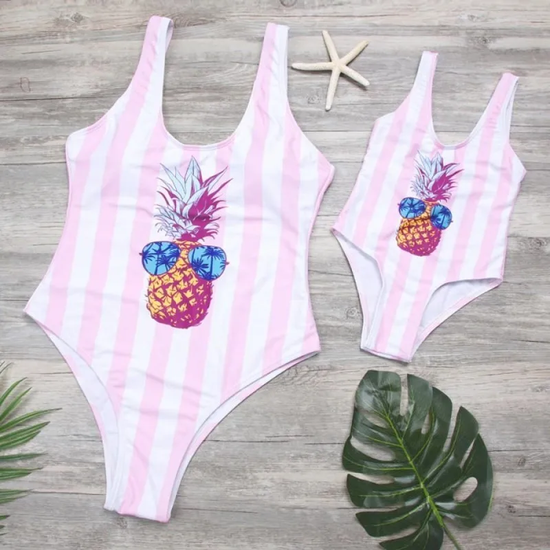 

Pineapple Pink Swimsuit Mother Daughter Father Son Swimwear one piece Family Matching Clothes Outfits Swimming Bath Briefs Men