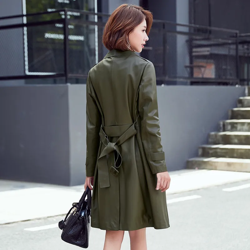 vent red Femme Cuir Coupe Ptslan Black Longues Femmes P4177 Véritable Veste army Manteau Green 2018 De En xSaBznPS