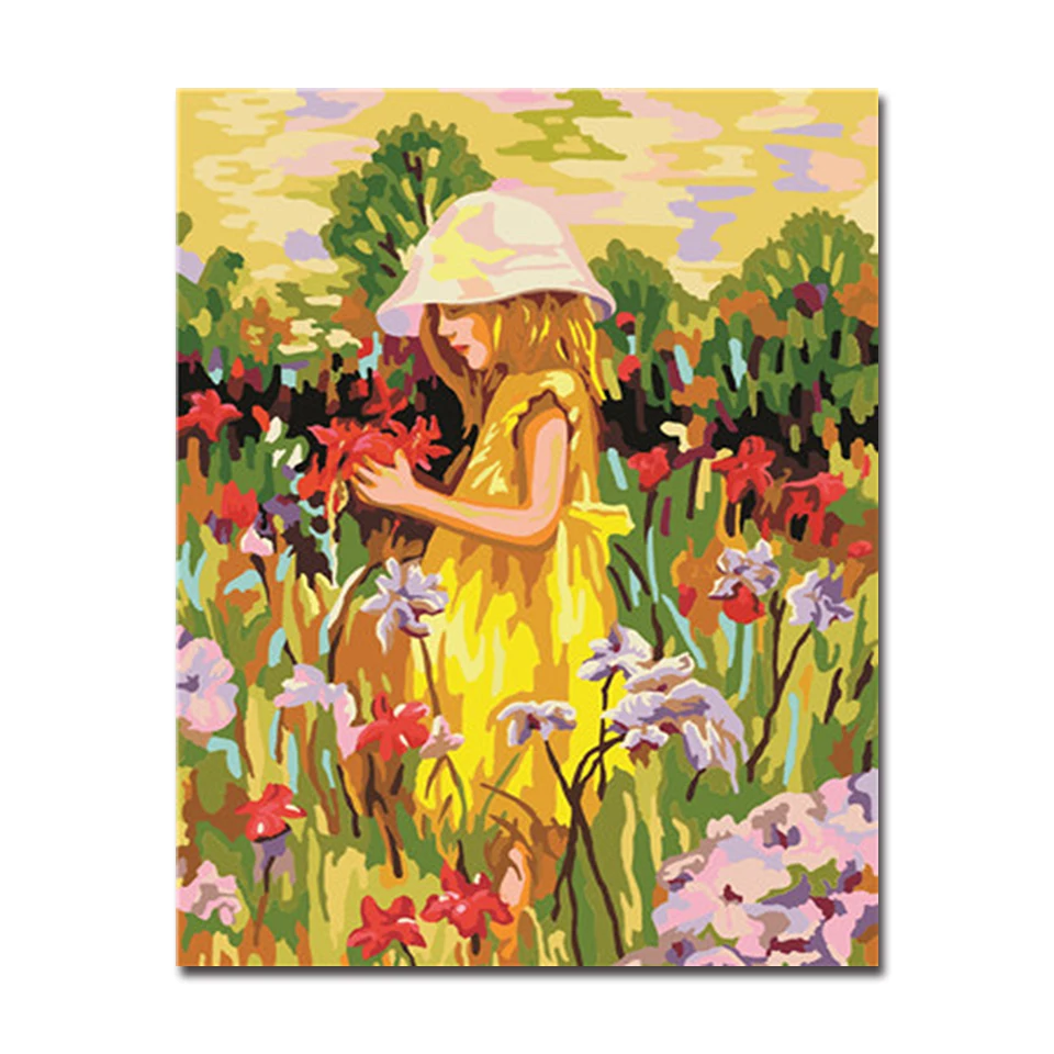 

Flower And Little Girl DIY Digital Painting By Numbers Kits Acrylic Drawing Oil Pictures On Canvas Coloring For Kids Unique Gift