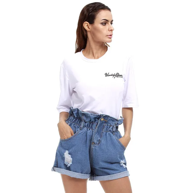 curl ripped denim shorts women hole paper bag high waist shorts high waisted shorts plus size