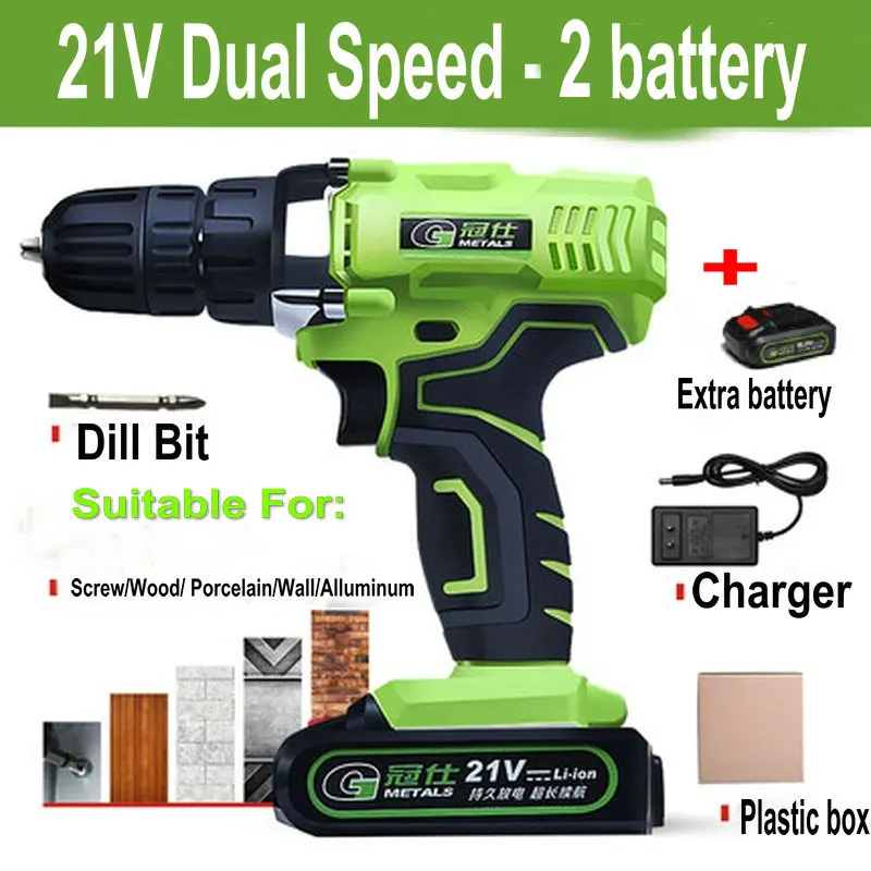 Waterproof 21V Dual Speed Mini Cordless Electric Screwdriver Rechargeable Lithium-ion Battery Electric Drill Power Tools 21v battery screwdriver electric mini cordless two speed charged drill power tools impact li ion screwdriver drille