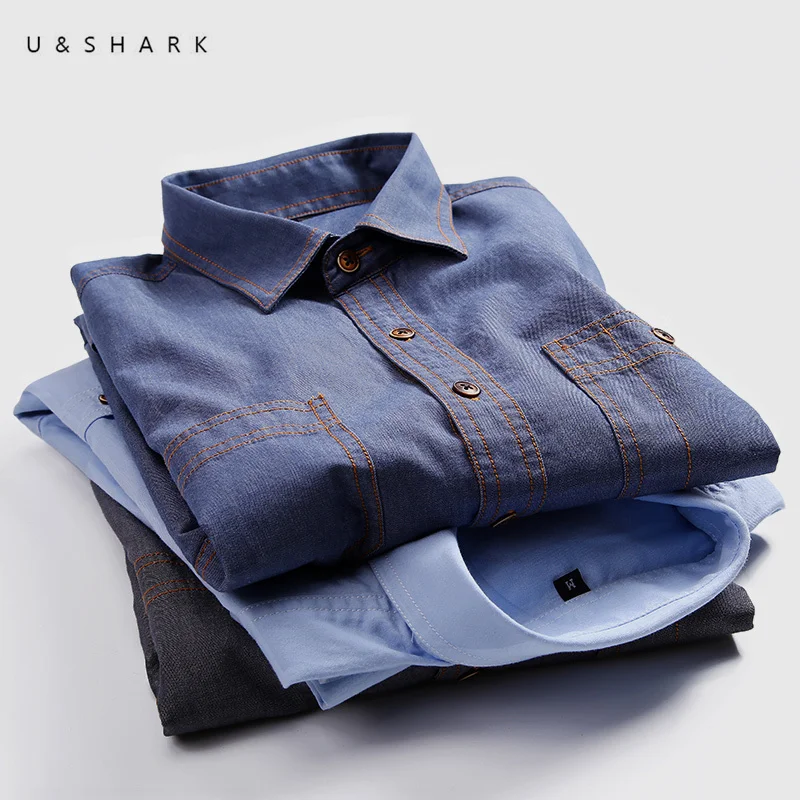 U &amp SHARK Осенняя мужская Повседневная рубашка джинсы Мужская брендовая одежда