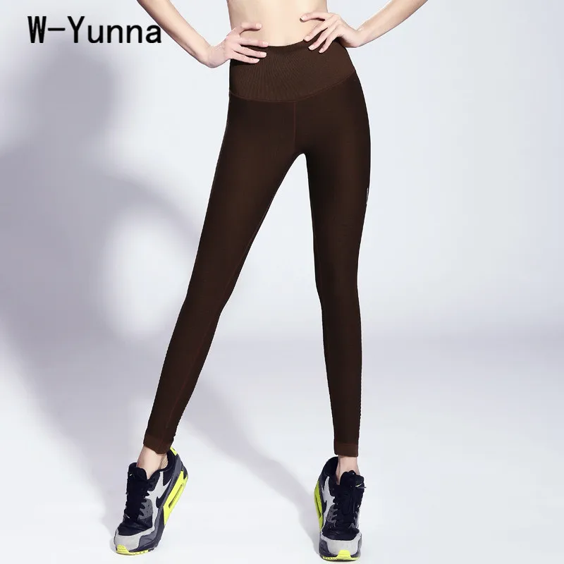 W-Yunna новые штаны для фитнеса Женские однотонные хорошо тянется трикотажная спортивная одежда леггинсы брюки длиной до щиколотки брюки с высокой талией - Цвет: coffee