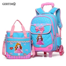 Fashion 2pcs Set School Backpacks 6 Wheels Children School Bags For Girls Handbag Waterproof Cute Kids Travel Trolley Bookbag