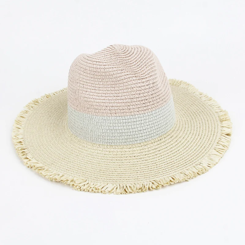 

Women's Summer Hat Straw Hat Female Contrast color Sombreros Wide Brim Panama Cap Beach Big Hats For Women Raffia Straw Hat T07