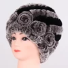 Hot Sale Winter Women Flower Striped Natural Real Fur Hats Lady Warm Knit Genuine Rex Rabbit Fur Caps Outdoor Fur Beanies Hats 5