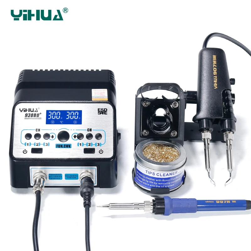 

YIHUA 938BD+ Double Tweezers Soldering Iron Station Hihg Power Soldering Machine Tools Set