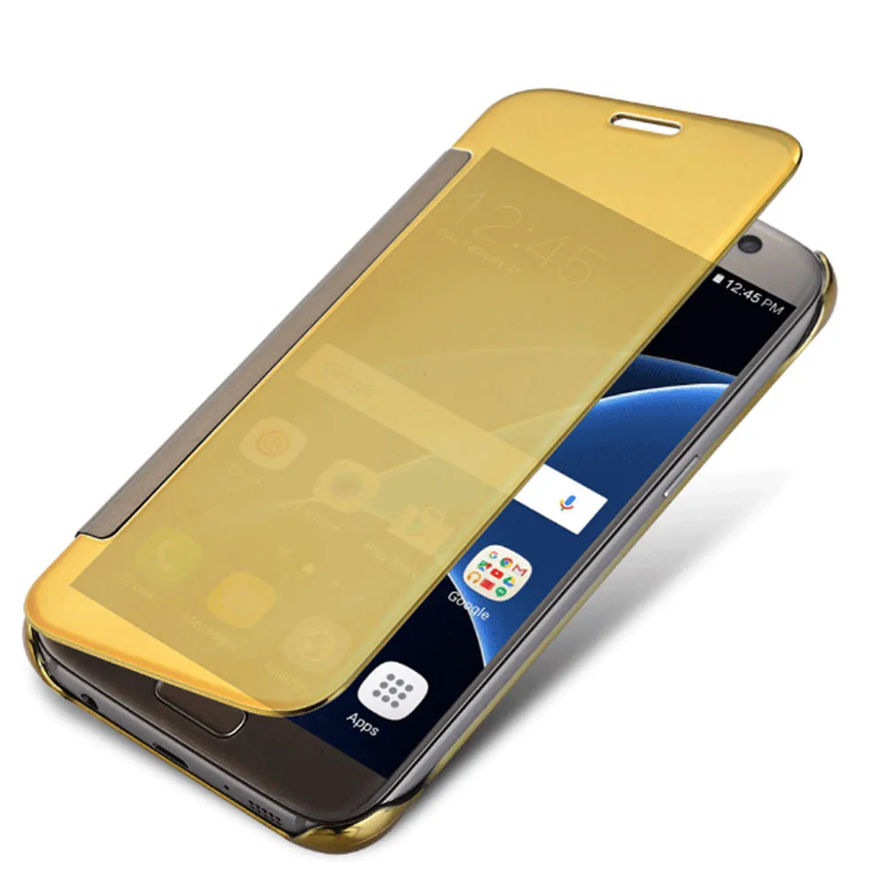 Для Samsung Galaxy A5 A3 A7 J1 J5 J7 S6 S7 край смарт Зеркало Чехол Флип Clear View прозрачный