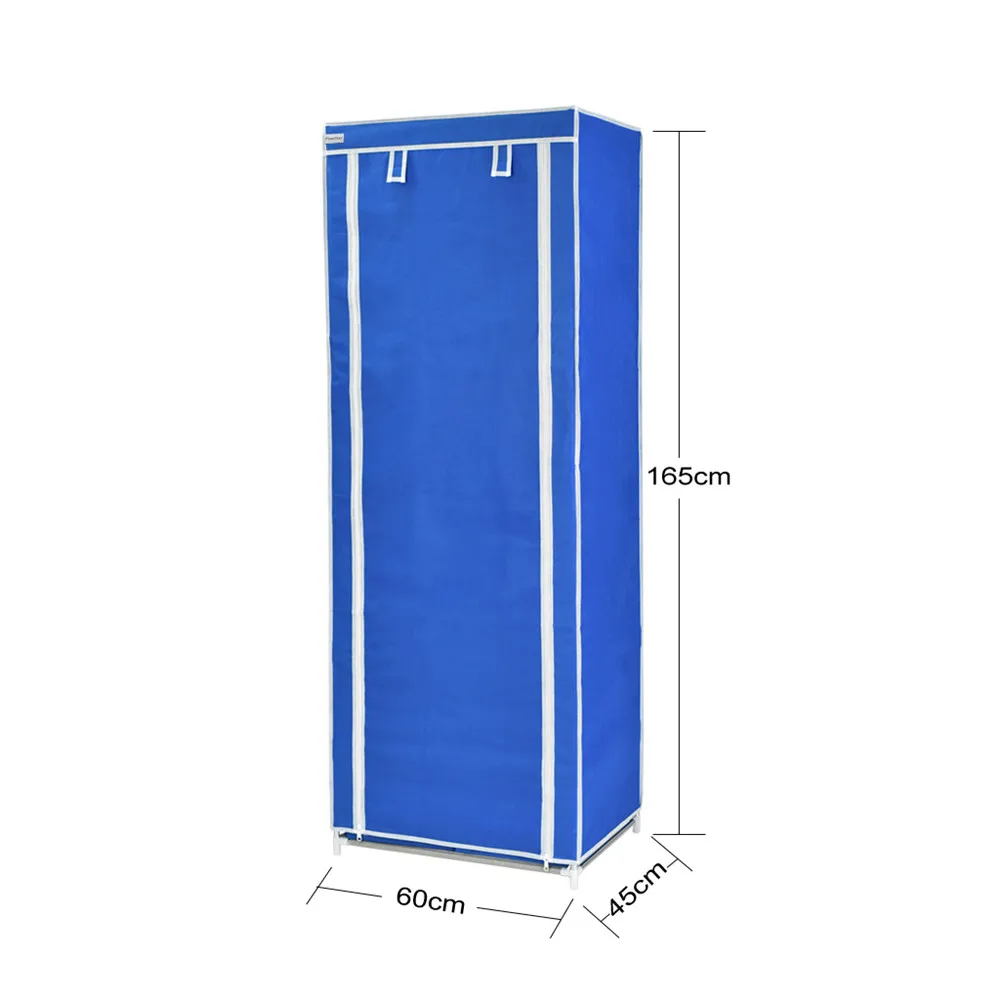 Finether Triple Canvas Clothes Wardrobe Cupboard Hanging Rail With Storage Shelves and 2 drawers storage box -Blue9