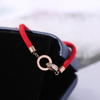 

YUN RUO Roman Number Zircon Red Line Bracelet Fashion Elegant Woman Girl Gift Rose Gold Color Titanium Steel Jewelry Never Fade