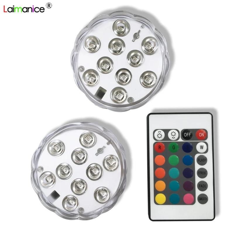 

10 Led Remote Controlled RGB Submersible Light Battery Operated Underwater Night Lamp Vase Bowl Outdoor Garden Party Decoration