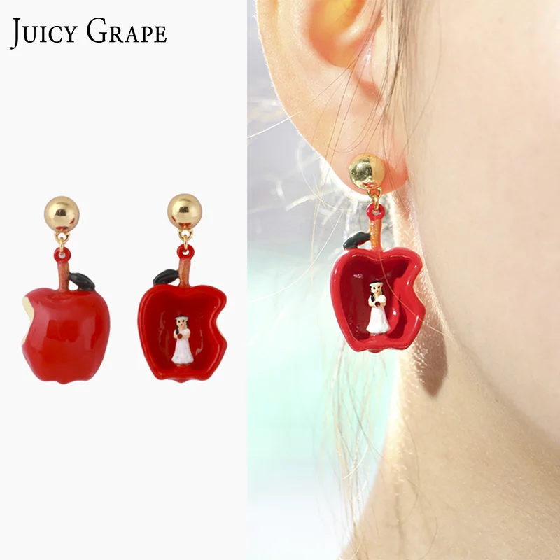 

Juicy Grape New Arrival Enamel Glaze 925 Sliver Needle Princess Stud Earrings Fruit Red Apple Ear Stud Clip for Women 2018