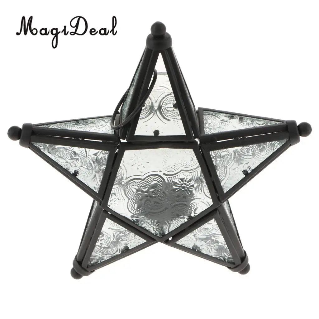 MagiDeal MOROCCAN CANDLE HOLDER MOROCCO STYLE HANGING STAR TEA LIGHT GLASS LANTERN LAMPSHADE - HOME BAR PUB CAFE