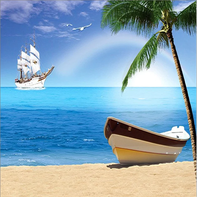 10x10ft summer blue sea sand beach palms boat pirate ship