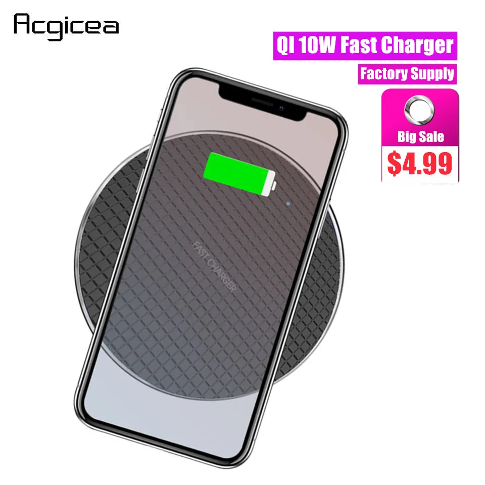 

10W Qi Wireless Charger for iPhone X/XS Max XR 8 Plus Metal Edge Fast Wireless Charging pad for Samsung S8 S9 Plus S10+ Note 9 8