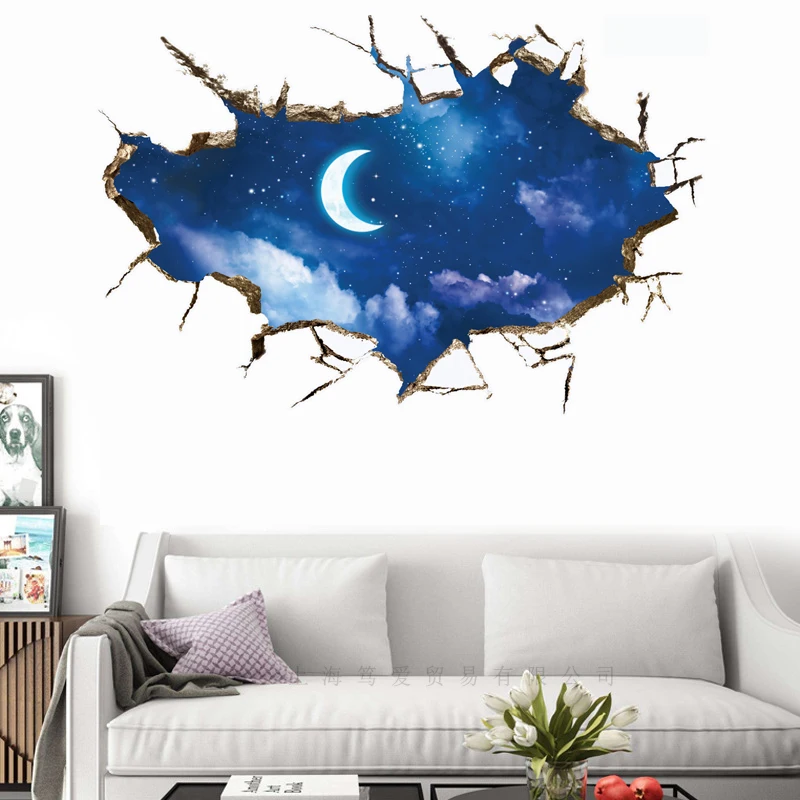 Moonlight night sky 3D wall sticker PVC Material DIY wall decals For Livingroom Children's room