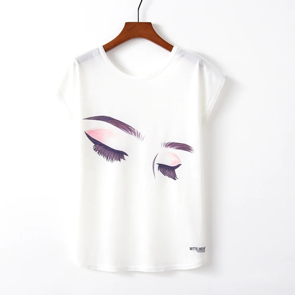 Summer Autumn Women T-Shirts for Girls Harajuku Kawaii Cute Style Bird Print Loose T-shirt New Casual Lady Short Sleeve Tops Tee - Цвет: M044 Eye