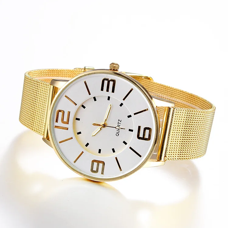 

Men Popular Gold Casual Big Number Geneva Quartz Watch Women Metal Mesh Stainless Steel Dress Watches Relogio Feminino Clock