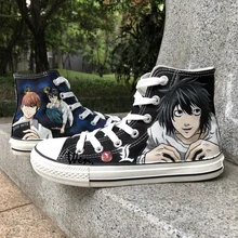 Вэнь аниме ручной росписью кроссовки Дизайн пользовательские Death Note человек женские высокие холщовые кроссовки для мальчиков и девочек Подарки на день рождения