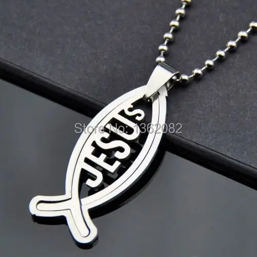 

Wholesale lots 12 PCS 2-in-1 Ichthys Fish Christian Symbol Stainless Steel Pendant Necklace MN54