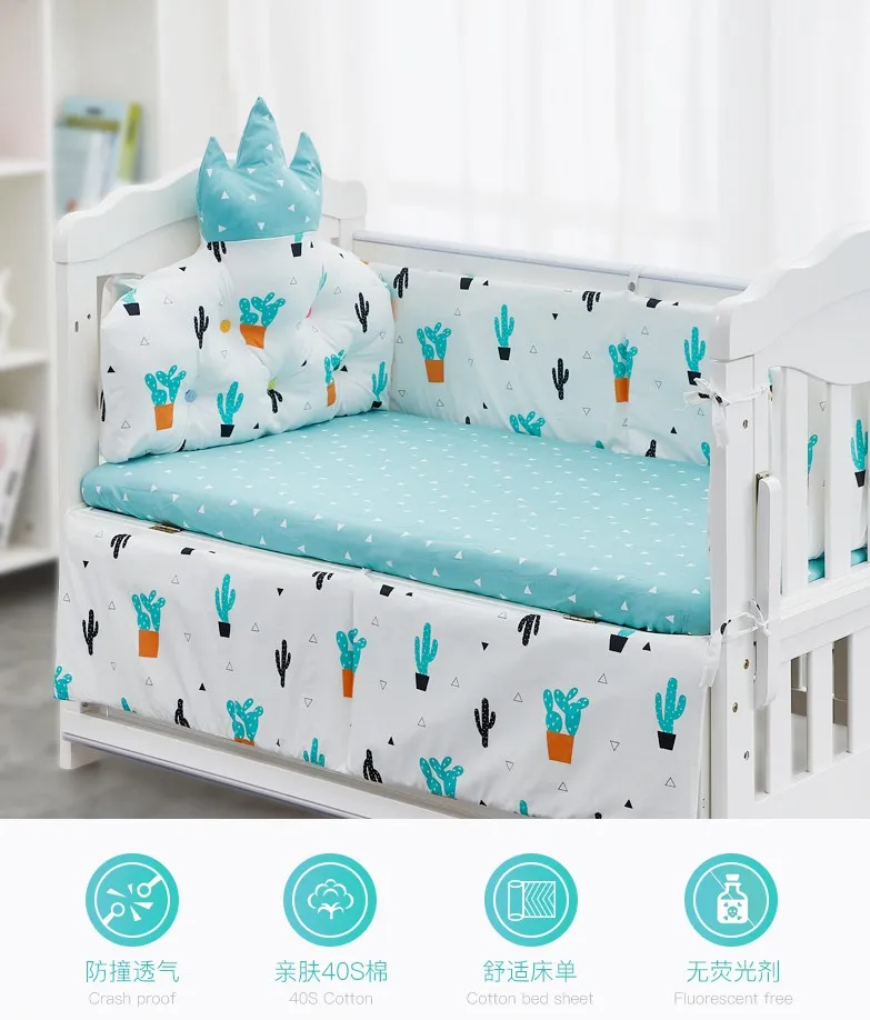 5pcs Cotton Crib Crown Surrounded Bumpers Baby Craddle Bed Sheets Newborn Bedding Bed Railing Collision Baby Crib Bed Set (4)