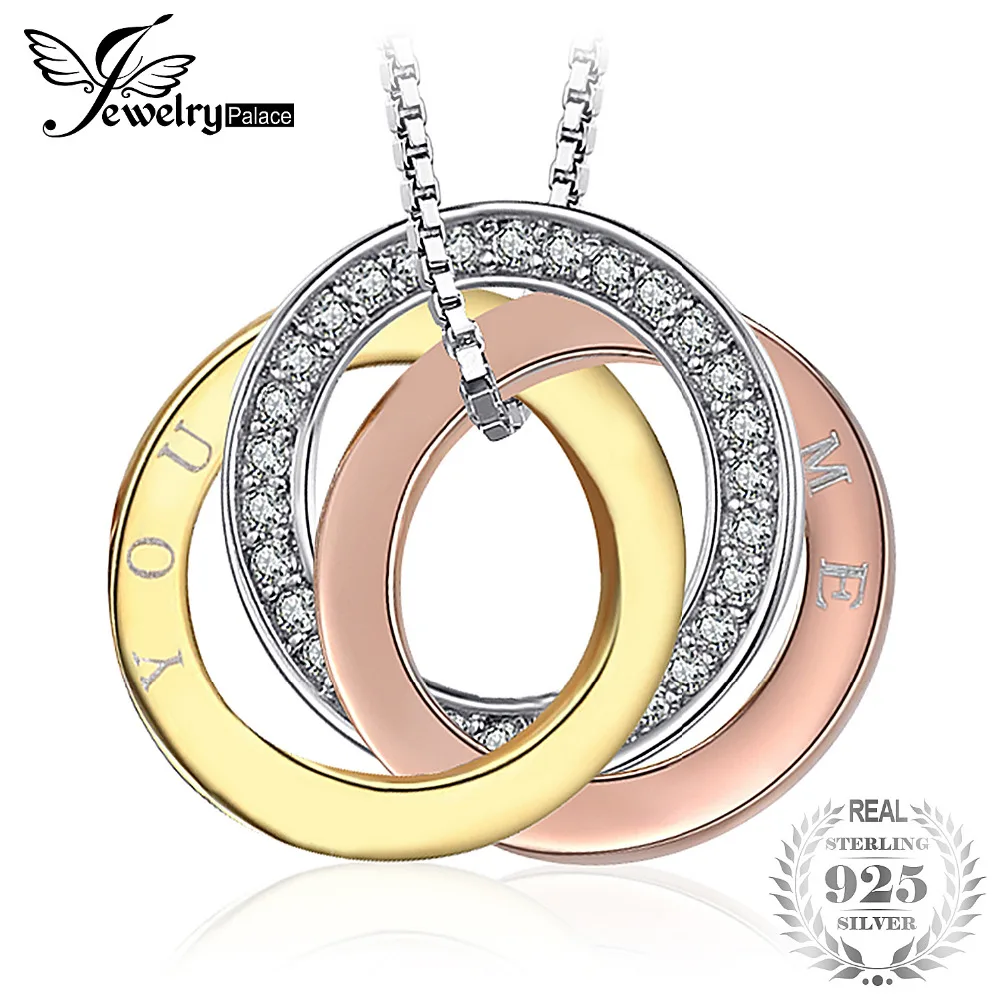 JewelryPalace 0.1ct Cubic Zirconia There Circle Winding You and Me Pendant Necklace 925 Sterling Silver 18 Inches Gift for Women | Украшения