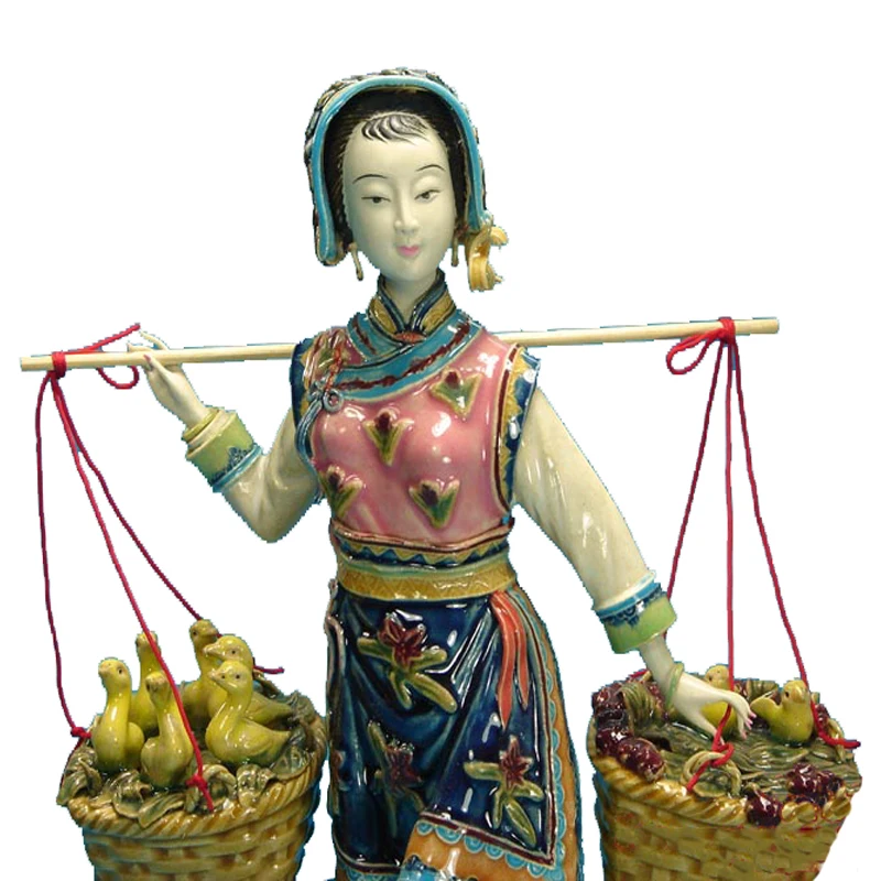 Antique Chinese Ceramic Statue of Feng Shou Female Sculpture Arts Collectible Crafts Porcelain