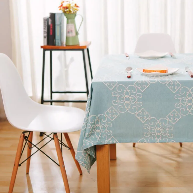 Simanfei 2017 Europe Style Retro Blue Floral Embroidered Tablecloth