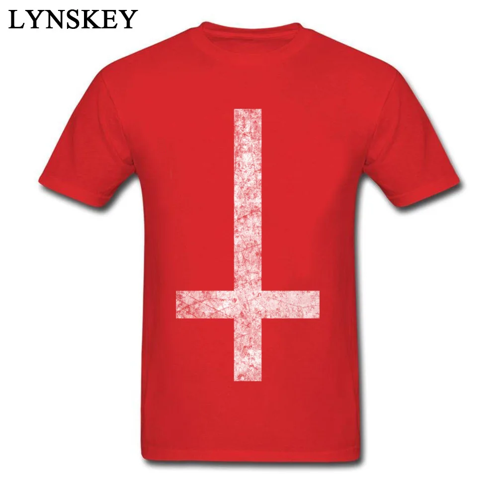 Round Collar Pure Cotton Male T Shirt Printed On Short Sleeve Tops Shirt Plain Custom Tee Shirt Inverted Cross - Grunge Inverted Cross - Grunge red