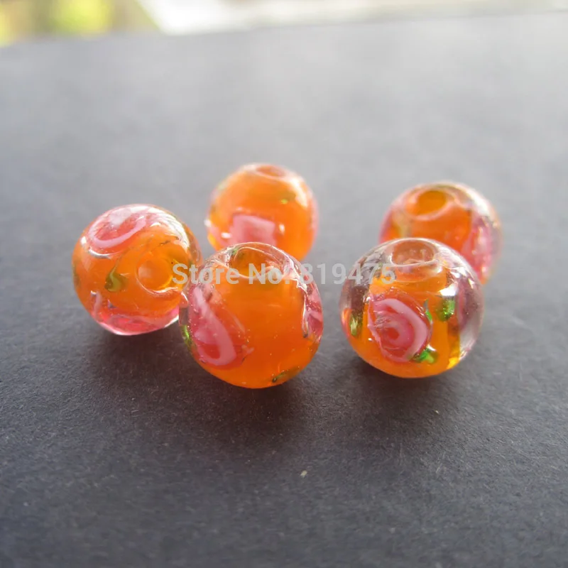 

30Pieces/Lot 8mm 10mm Lampwork Glass Beads Flower Beads Orange color jewelry making