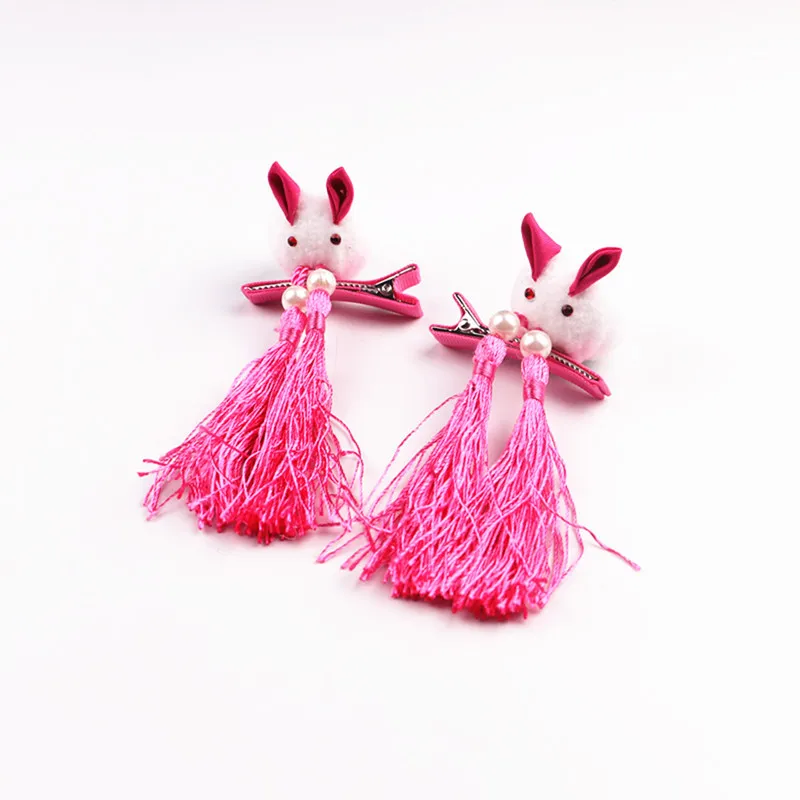 2 шт./лот, новогодний кролик с кисточкой с узорами, аксессуары для волос,, винтовая Шпилька, утка, пара папок - Цвет: 2 hot pink