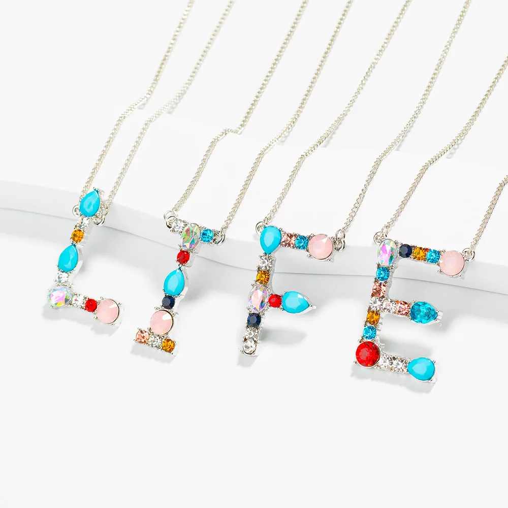 

CZ Gold Letters Name Pendant Necklace Multicolor Rhinestone Crystal Long Necklaces for Women Jewelry Gift Drop Shipping Z4