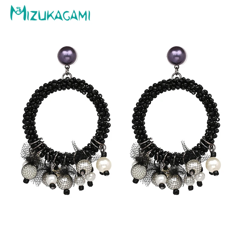 Fashion Multicolor Rice Beads Round Flowers Hollow Long Personality Temperament Drop Earrings Female Wedding Party | Украшения и